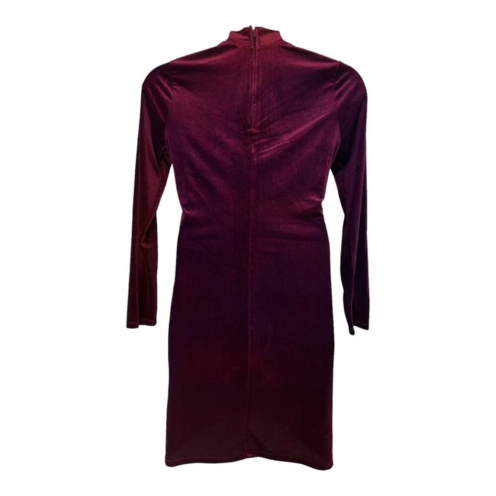 GB Red Velvet Stretch High Mock Neck Long Sleeve Holiday Cocktail Party Dress - Picture 8 of 16